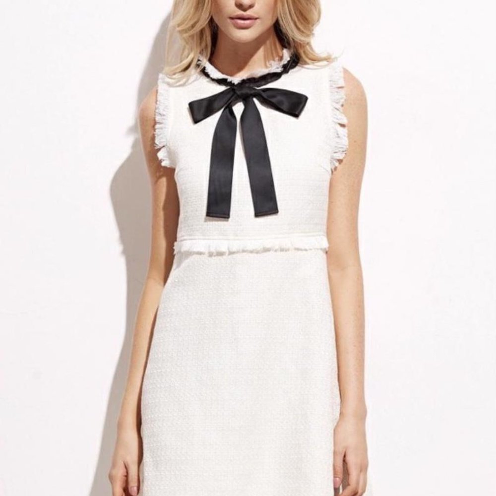 SHEIN Bow Tie Cream Dress A-Line